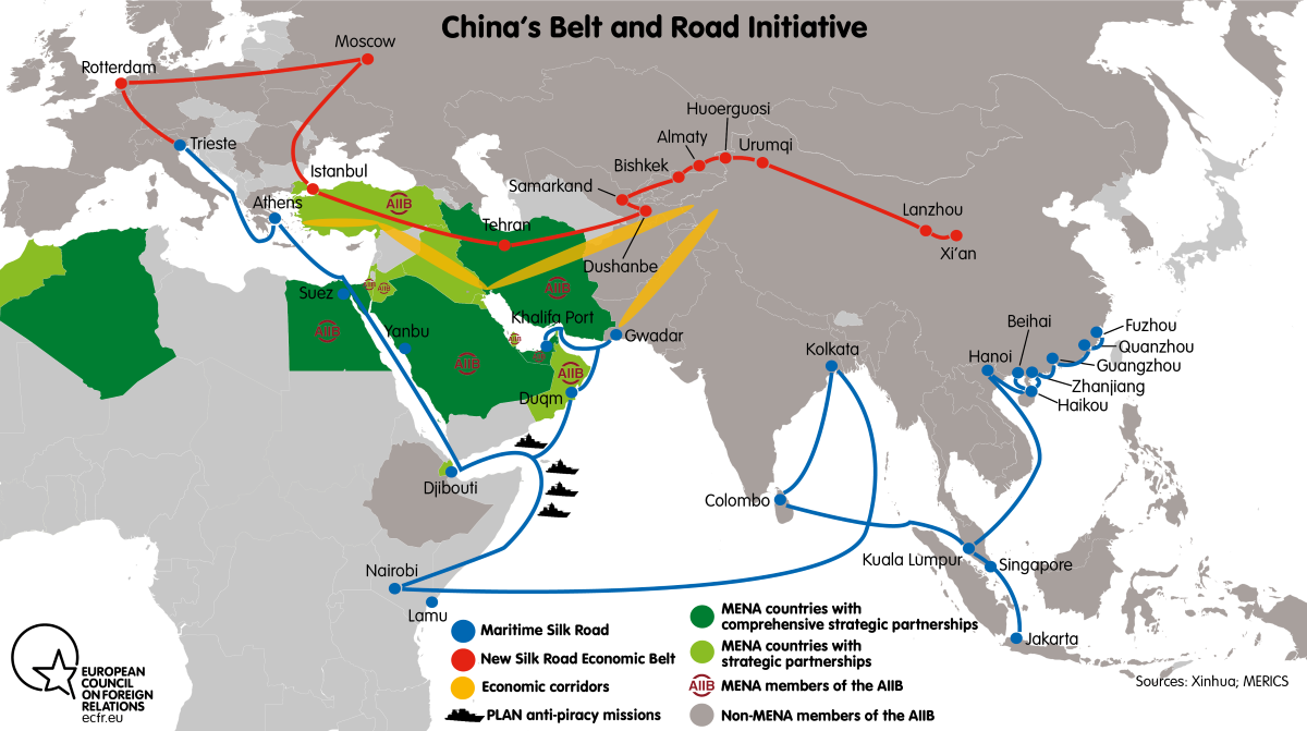 China's Belt and Road Initiative map